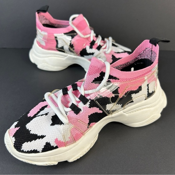 ShoeDazzle Vibrant Pink and Black Knit Sneakers 6-7 - Picture 4 of 9